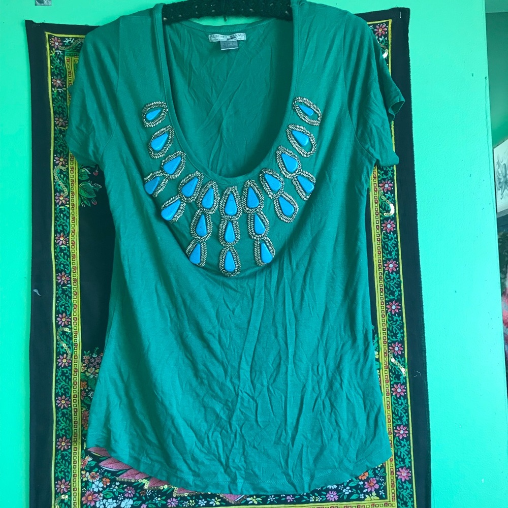 Alberto Makali Embellished Teal Top Sz large
